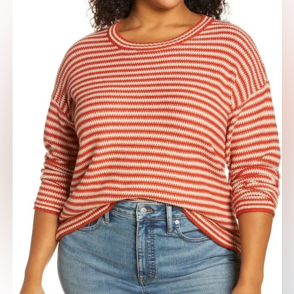 Madewell Red and White Striped Women's Sweater